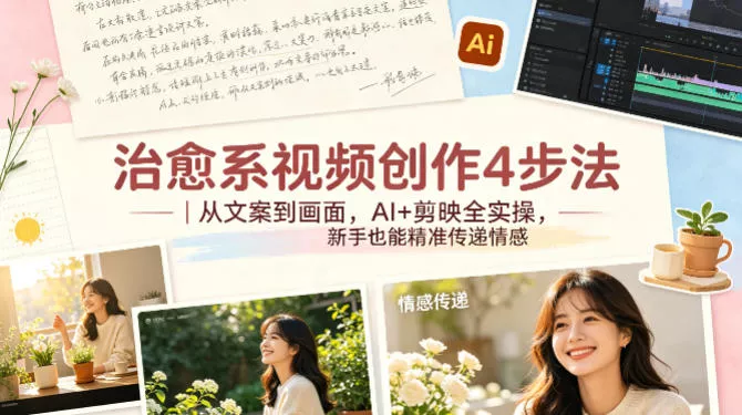 治愈系视频创作4步法｜从文案到画面，AI+剪映全实操，新手也能精准传递情感 - 轻创社