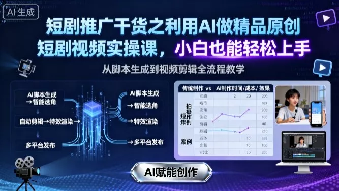 短剧推广干货之利用AI做精品原创短剧视频实操课，小白也能轻松上手 - 轻创社