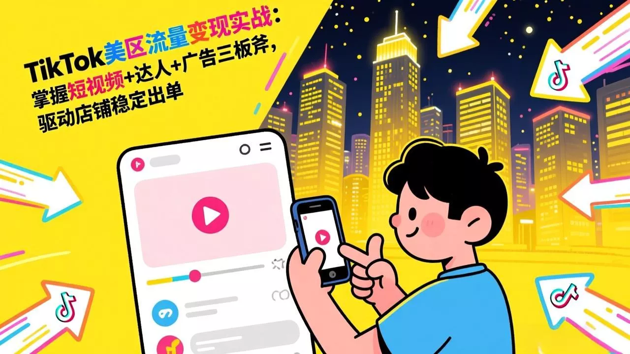 TikTok美区流量变现实战：掌握短视频+达人+广告三板斧，驱动店铺稳定出单 - 轻创社