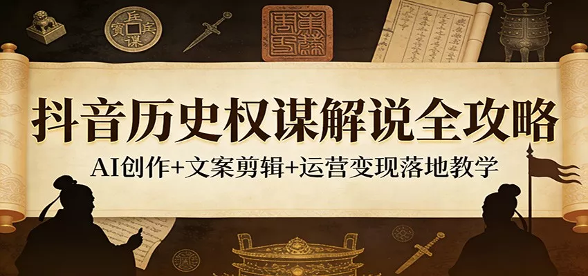 抖音历史权谋解说全攻略：AI创作+文案剪辑+运营变现落地教学 - 轻创社
