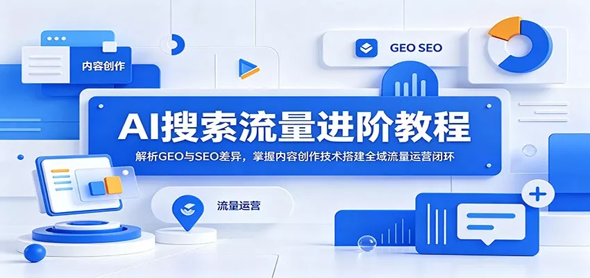 AI搜索流量进阶教程：解析GEO与SEO差异，掌握内容创作技术搭建全域流量运营闭环 - 轻创社