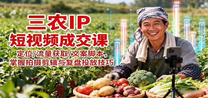 三农IP短视频成交课：定位/流量获取/文案脚本，掌握拍摄剪辑与复盘投放技巧 - 轻创社