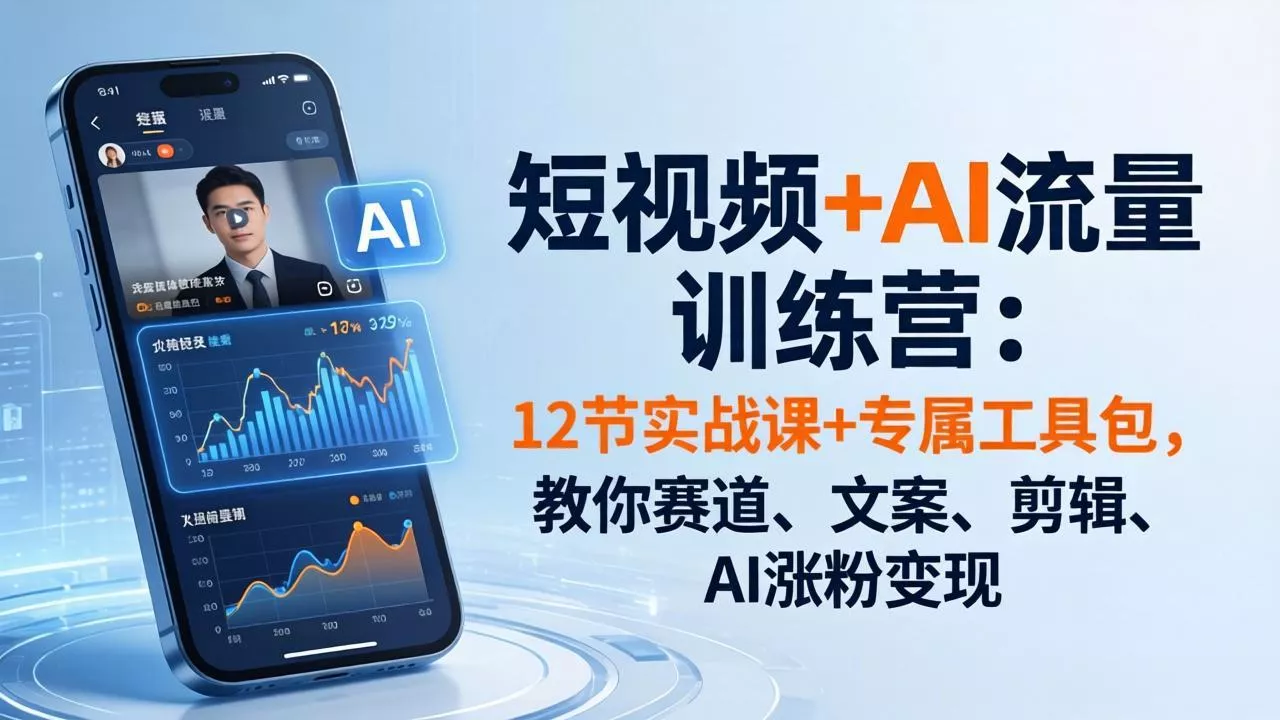 短视频+AI流量训练营：12节实战课+专属工具包，教你赛道、文案、剪辑、AI涨粉变现 - 轻创社