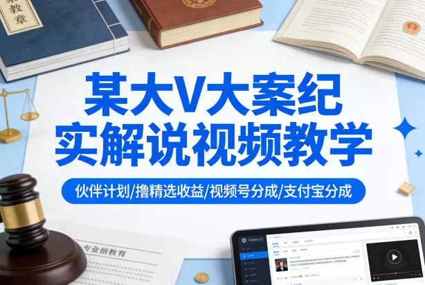 某大V大案纪实解说视频教学，可做伙伴计划、撸精选收益，视频号和支付宝分成计划均可 - 轻创社