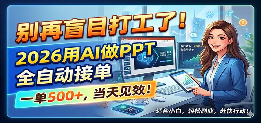 别再盲目打工了！2026用AI做PPT全自动接单，一单5张+，当天见效！ - 轻创社