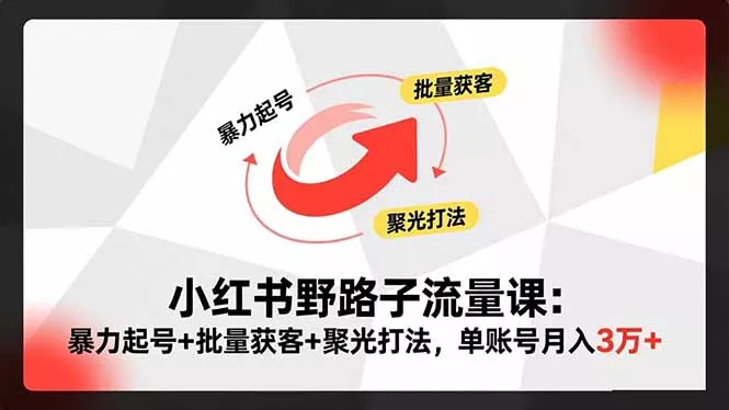 小红书野路子流量课：暴力起号+批量获客+聚光打法，单账号月入3万+ - 轻创社