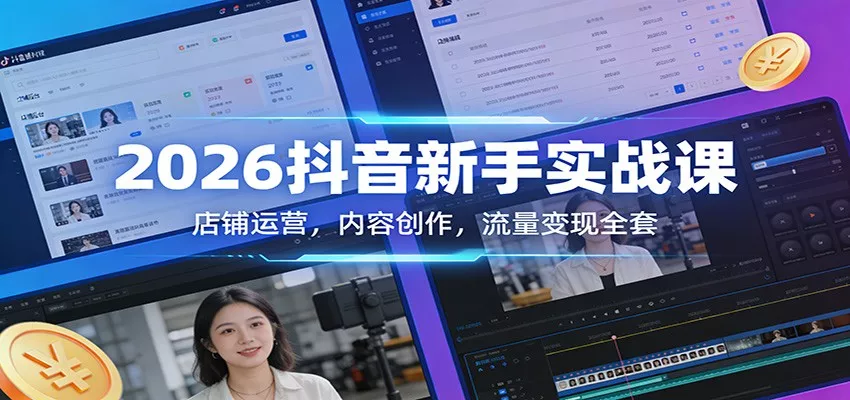 2026抖音新手实战课：店铺运营，内容创作，流量变现全套 - 轻创社