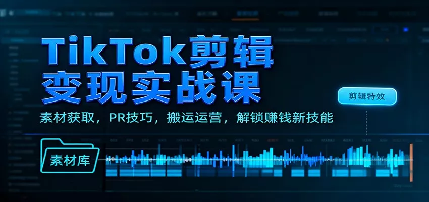 TikTok剪辑变现实战课：素材获取，PR技巧，搬运运营，解锁赚钱新技能 - 轻创社