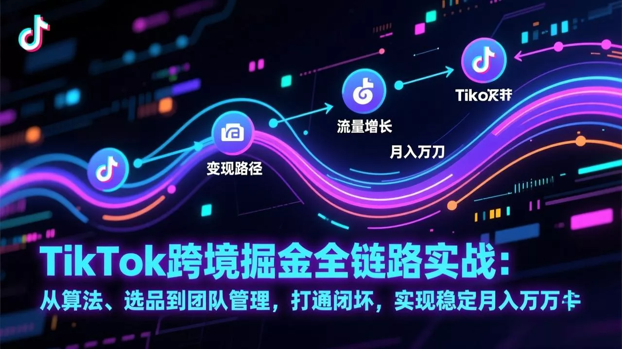 TikTok跨境掘金全链路实战：从算法、选品到团队管理，打通闭环，实现稳定月入万刀 - 轻创社