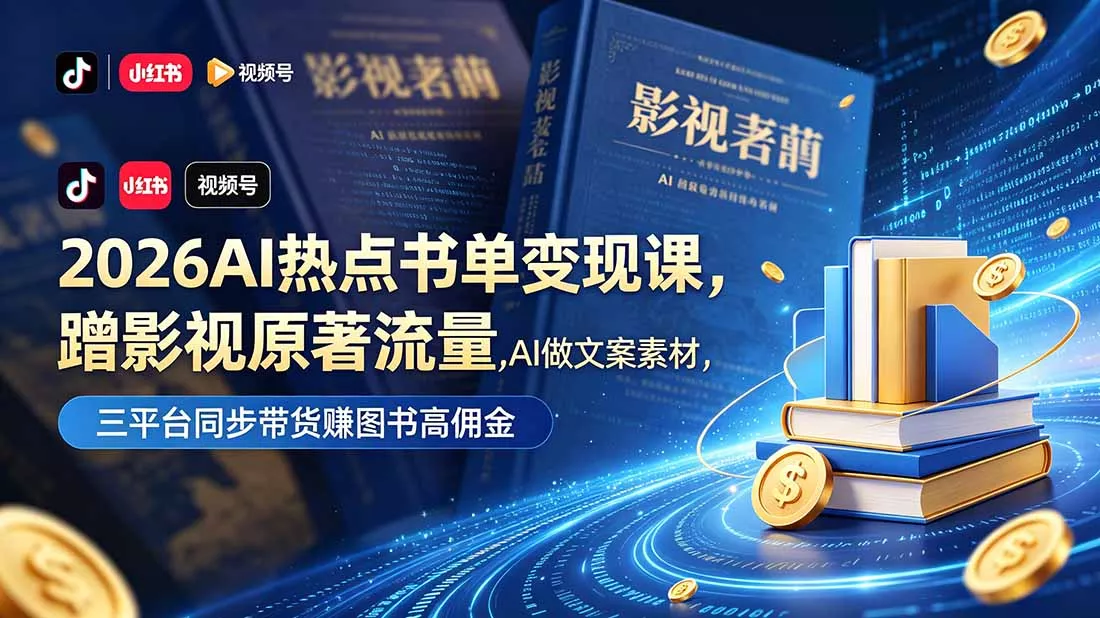 2026AI热点书单变现课，蹭影视原著流量，AI做文案素材，三平台同步带货赚图书高佣金 - 轻创社