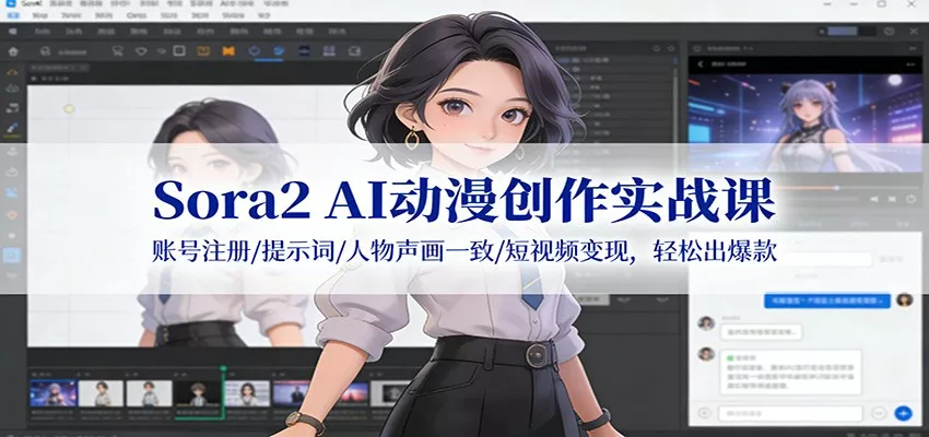 Sora2 AI动漫创作实战课：账号注册/提示词/人物声画一致/短视频变现，轻松出爆款 - 轻创社