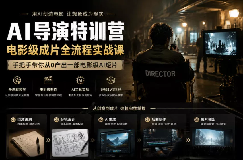 AI导演特训营，电影级成片全流程实战课，手把手带你从0产出一部电影级AI短片 - 轻创社
