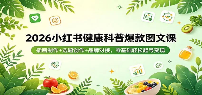 2026小红书健康科普爆款图文课：插画制作+选题创作+品牌对接，零基础轻松起号变现 - 轻创社