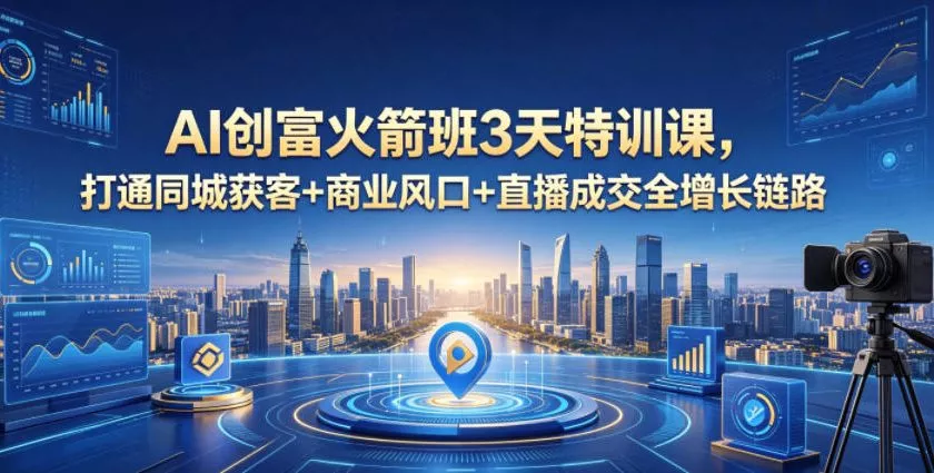 AI创富火箭班3天特训课，打通同城获客+商业风口+直播成交全增长链路，2026年4月新课 - 轻创社