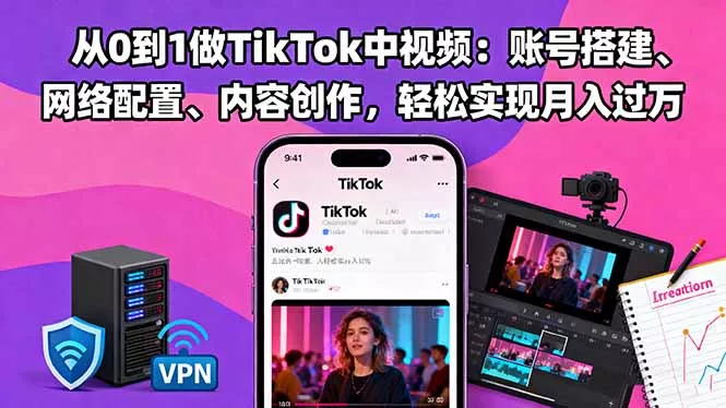 从0到1做TikTok中视频：账号搭建、网络配置、内容创作，轻松实现月入过万 - 轻创社