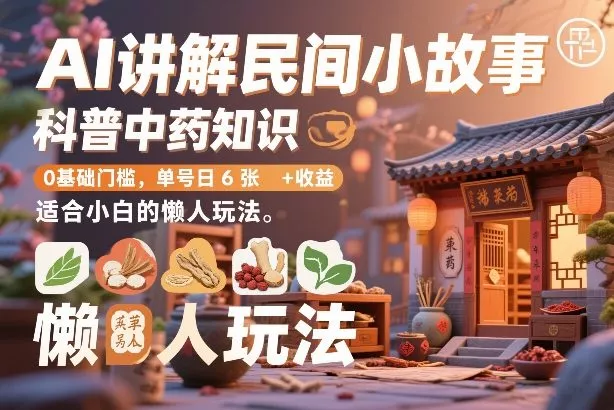 AI讲解民间小故事，科普中药知识，0基础门槛，单号日6张+收益，适合小白的懒人玩法 - 轻创社
