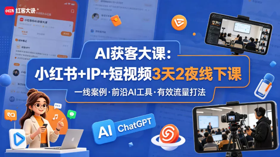 AI获客大课小红书+IP+短视频3天2夜线下课，用最真实的一线案例，最前沿的AI工具，最有效的流量打法 - 轻创社