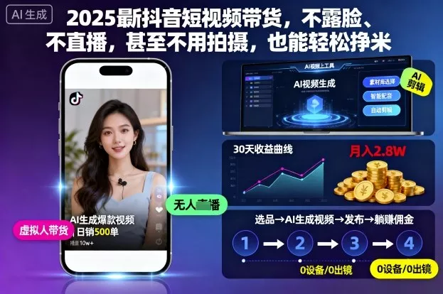 2025最新抖音短视频带货，不露脸、不直播，甚至不用拍摄，也能轻松挣米 - 轻创社