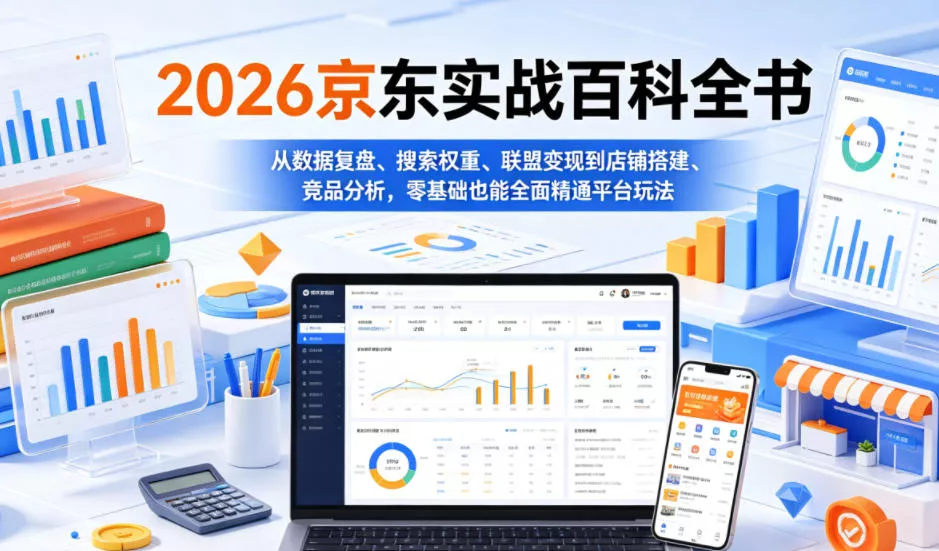 2026京东实战百科全书，从数据复盘、搜索权重、联盟变现到店铺搭建、竞品分析，零基础也能全面精通平台玩法 - 轻创社
