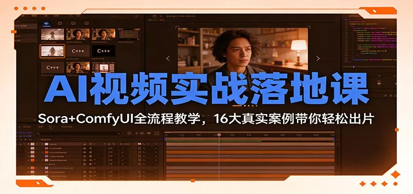 AI视频实战落地课：Sora+ComfyUI全流程教学，16大真实案例带你轻松出片 - 轻创社
