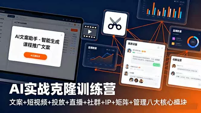 AI实战克隆训练营：文案+短视频+投放+直播+社群+IP+矩阵+管理八大核心模块 - 轻创社