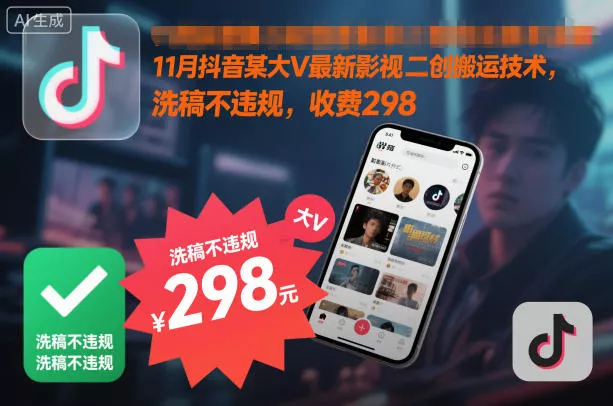 11月抖音某大V最新影视二创搬运技术，洗稿不违规，收费298 - 轻创社