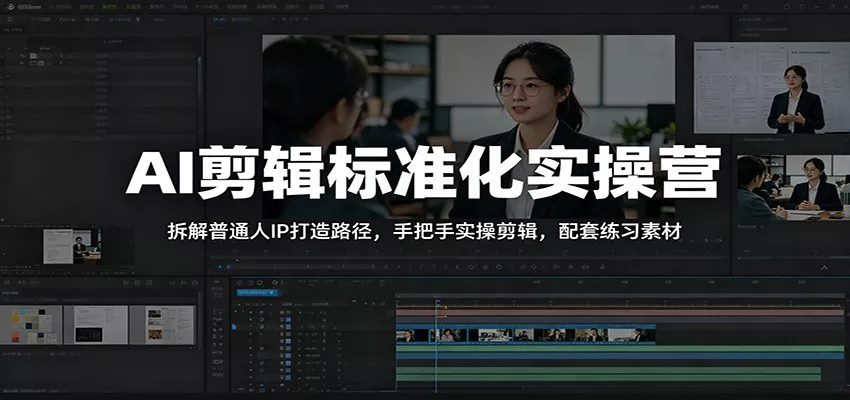 AI剪辑标准化实操营：拆解普通人IP打造路径，手把手实操剪辑，配套练习素材 - 轻创社