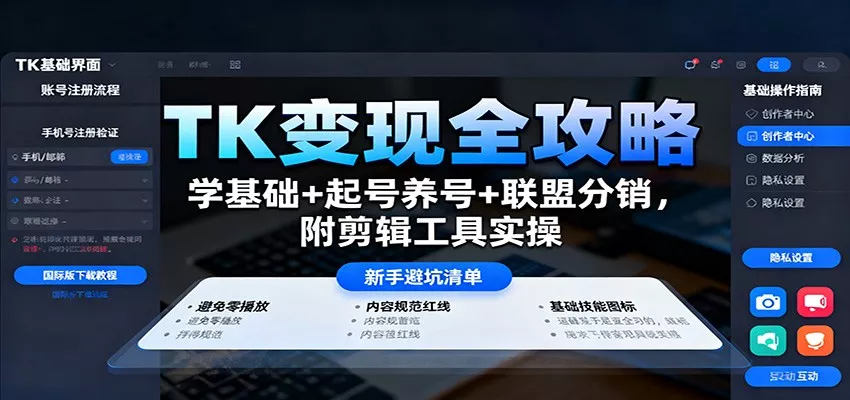 TK变现全攻略：学基础+起号养号+联盟分销，附剪辑工具实操 - 轻创社