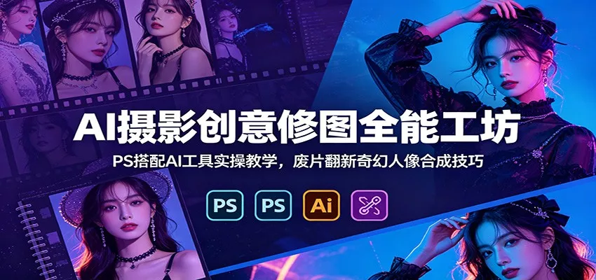 AI摄影创意修图全能工坊：PS搭配AI工具实操教学，废片翻新奇幻人像合成技巧 - 轻创社