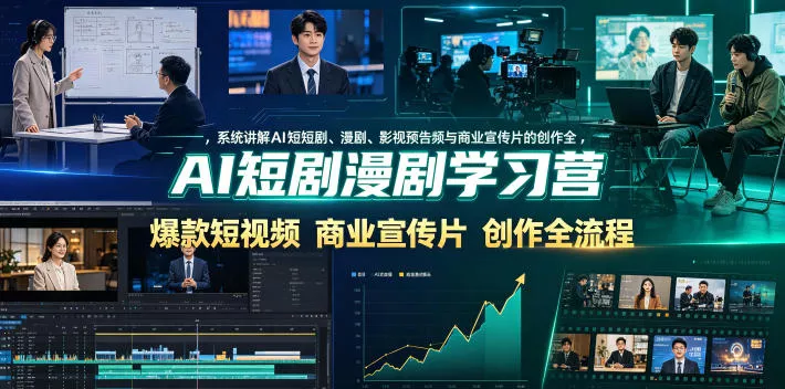 AI短剧漫剧学习营，系统讲解AI短剧、漫剧、影视预告片、爆款短视频与商业宣传片的创作全流程 - 轻创社