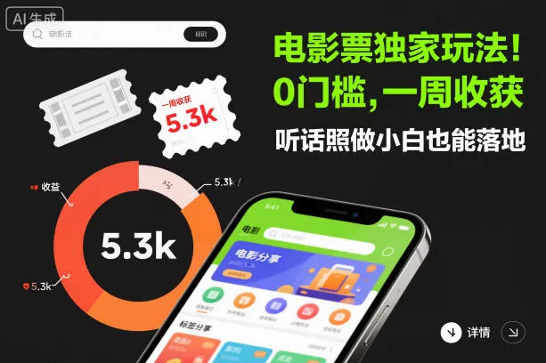 电影票独家玩法！0门槛，一周收获5.3k，听话照做小白也能落地【揭秘】 - 轻创社