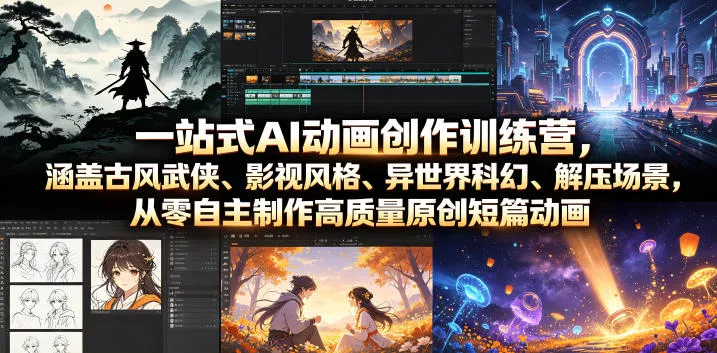 一站式AI动画创作训练营,涵盖古风武侠、影视风格、异世界科幻、解压场景,从零自主制作高质量原创短篇动画 一站式AI动画创作训练营,涵盖古风武侠、影视风格、异世界科幻、解压场景,从零自主制作高质量原创短篇动画