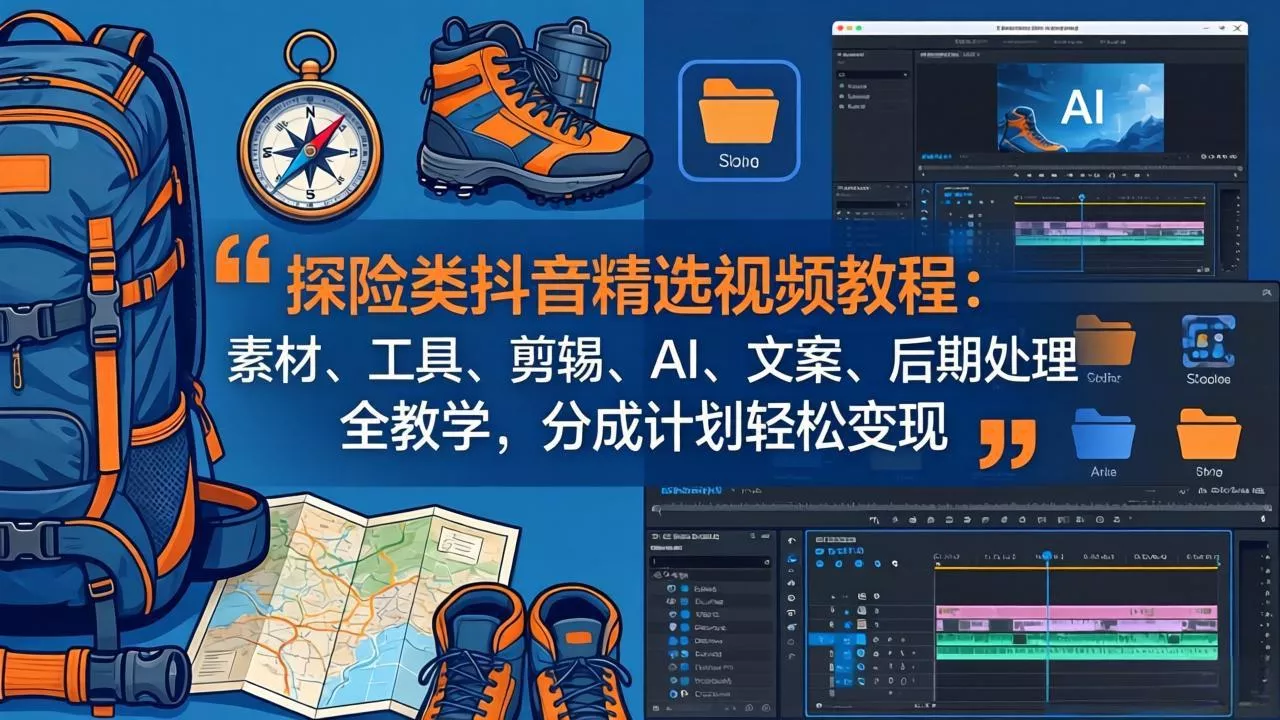 探险类抖音精选视频教程：素材、工具、剪辑、AI、文案、后期处理全教学，分成计划轻松变现 - 轻创社