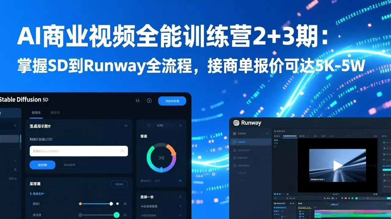 AI商业视频全能训练营2+3期：掌握SD到Runway全流程，接商单报价可达5K-5W - 轻创社