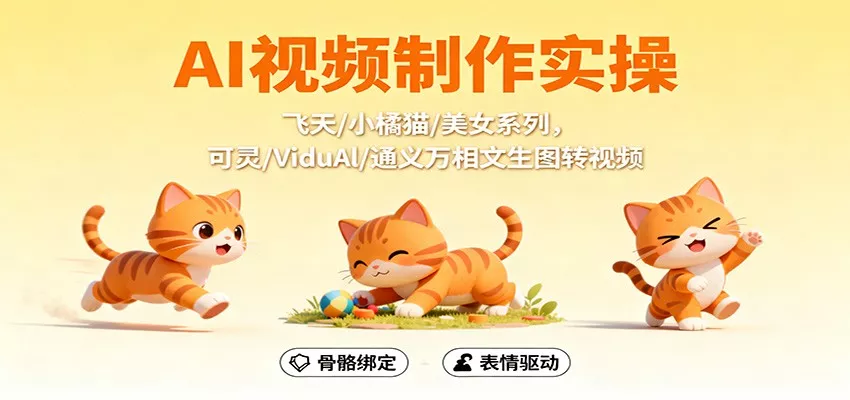 AI视频制作实操，飞天/小橘猫/美女系列，可灵/ViduAl/通义万相文生图转视频 - 轻创社