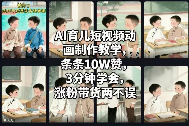 AI育儿短视频动画制作教学，条条10W赞，3分钟学会，涨粉带货两不误 - 轻创社