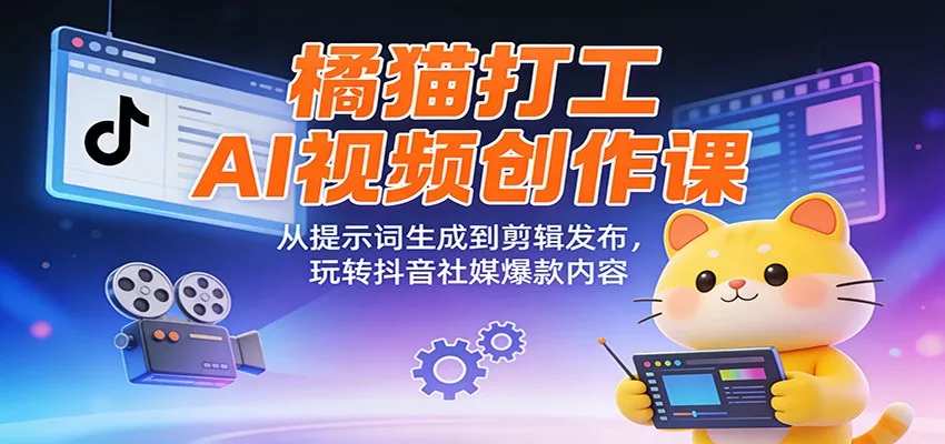 橘猫打工AI视频创作课：从提示词生成到剪辑发布，玩转抖音社媒爆款内容 - 轻创社