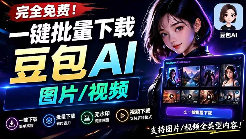 Github最新发布!一键批量下载豆包AI无水印图片/视频,简单易用,自动解析提示词 Github最新发布!一键批量下载豆包AI无水印图片/视频,简单易用,自动解析提示词