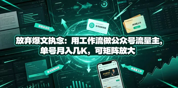 放弃爆文执念:用工作流做公众号流量主,单号月入几K,可矩阵放大 放弃爆文执念:用工作流做公众号流量主,单号月入几K,可矩阵放大