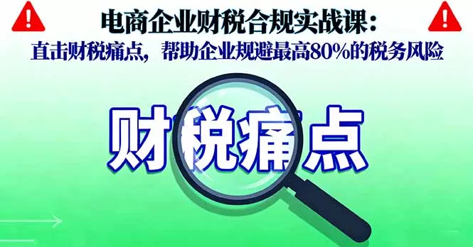 电商企业财税合规实战课，直击财税痛点，帮助企业规避最高80%的税务风险 - 轻创社