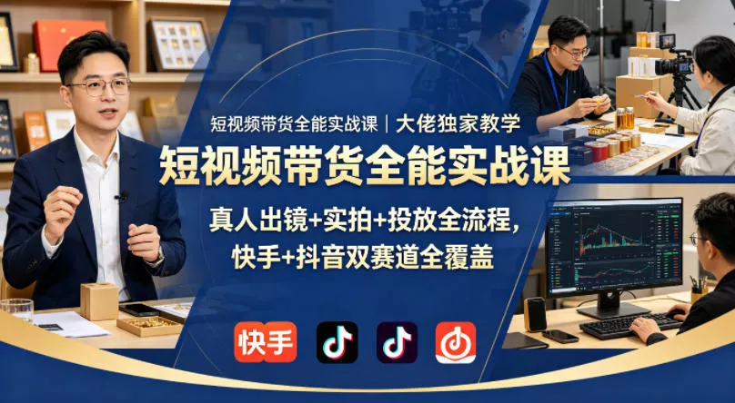 短视频带货全能实战课｜大佬独家教学，真人出镜+实拍+投放全流程，快手+抖音双赛道全覆盖 - 轻创社