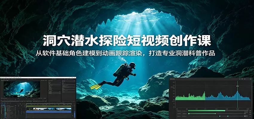 洞穴潜水探险短视频创作课：从软件基础角色建模到动画跟踪渲染，打造专业洞潜科普作品 - 轻创社