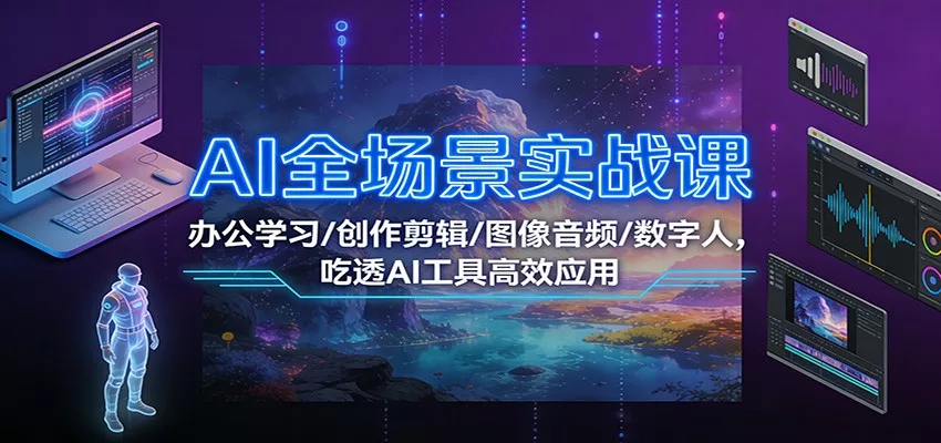 AI全场景实战课：办公学习/创作剪辑/图像音频/数字人，吃透AI工具高效应用 - 轻创社