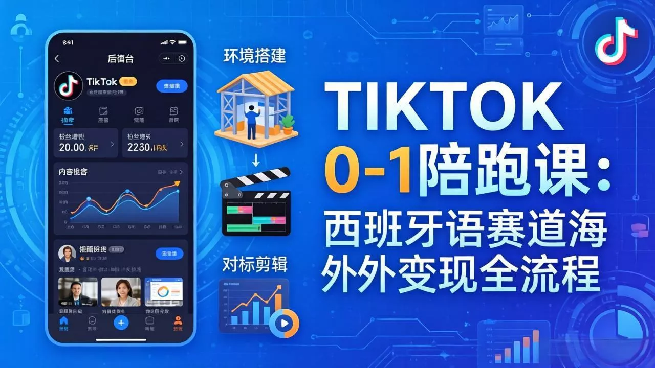 TIKTOK 0-1 陪跑课：从环境搭建到刷对标剪辑，西班牙语赛道海外变现全流程 - 轻创社