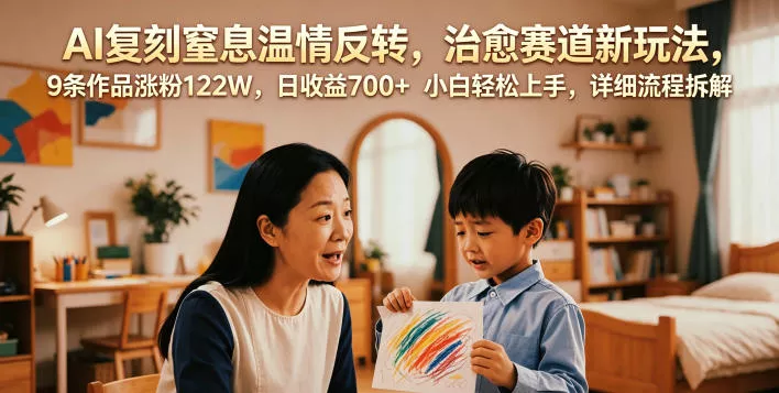 AI复刻窒息温情反转,治愈赛道新玩法,9条作品涨粉122W,日收益700+ 小白轻松上手,详细流程拆解 AI复刻窒息温情反转,治愈赛道新玩法,9条作品涨粉122W,日收益700+ 小白轻松上手,详细流程拆解