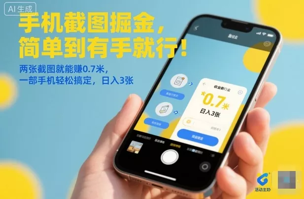 手机截图掘金，简单到有手就行！两张截图就能賺0.7米，一部手机轻松搞定，日入3张【揭秘】 - 轻创社