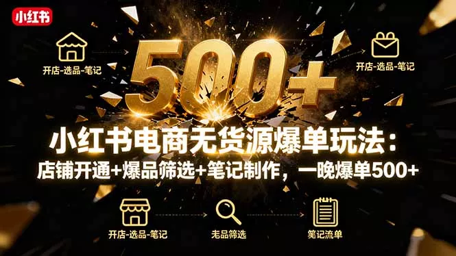 小红书电商无货源爆单玩法：店铺开通+爆品筛选+笔记制作，一晚爆单500+ - 轻创社