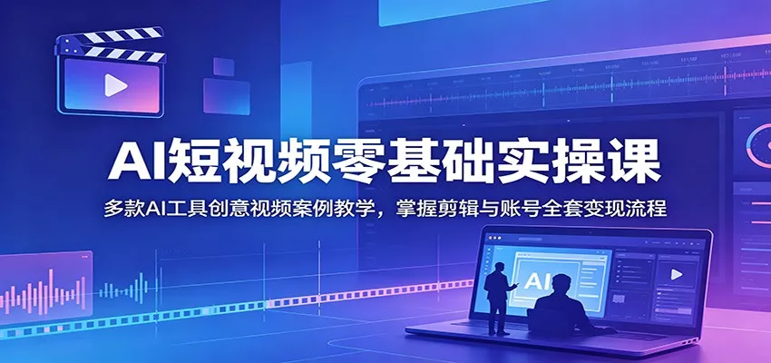AI短视频零基础实操课：多款AI工具创意视频案例教学，掌握剪辑与账号全套变现流程 - 轻创社