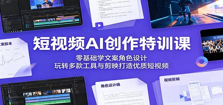 短视频AI创作特训课：零基础学文案角色设计，玩转多款工具与剪映打造优质短视频 - 轻创社