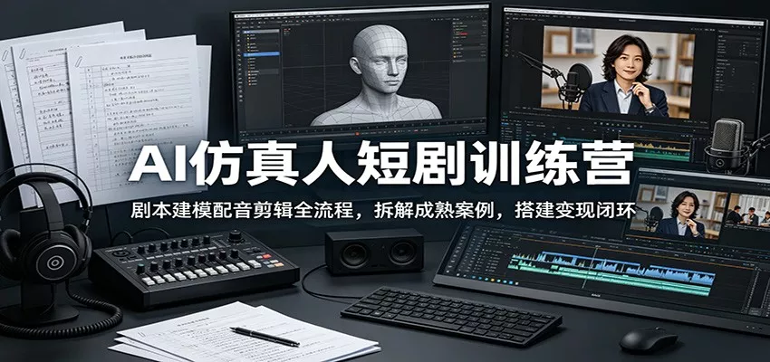 AI仿真人短剧训练营：剧本建模配音剪辑全流程，拆解成熟案例，搭建变现闭环 - 轻创社